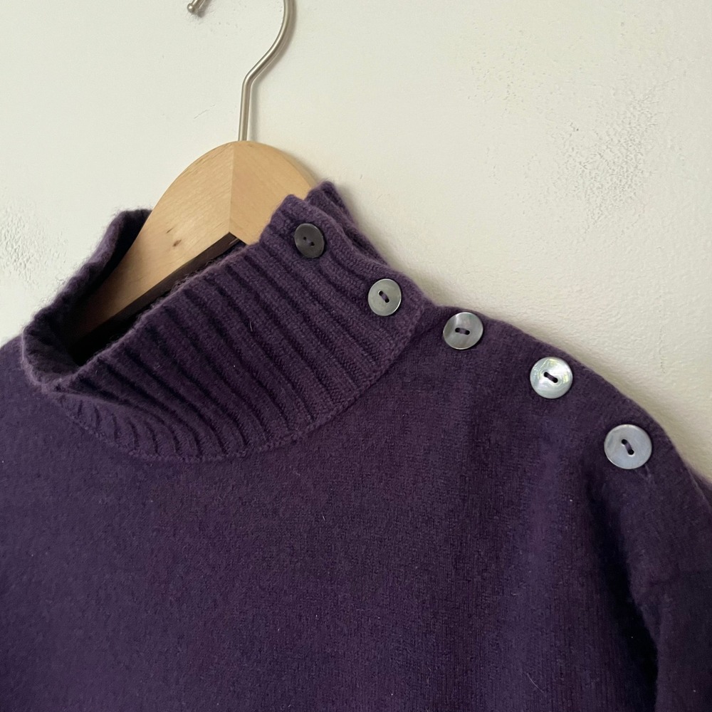 Vince Purple 100% Cashmere Mock Neck Button Shoulder Tunic Sweater XS